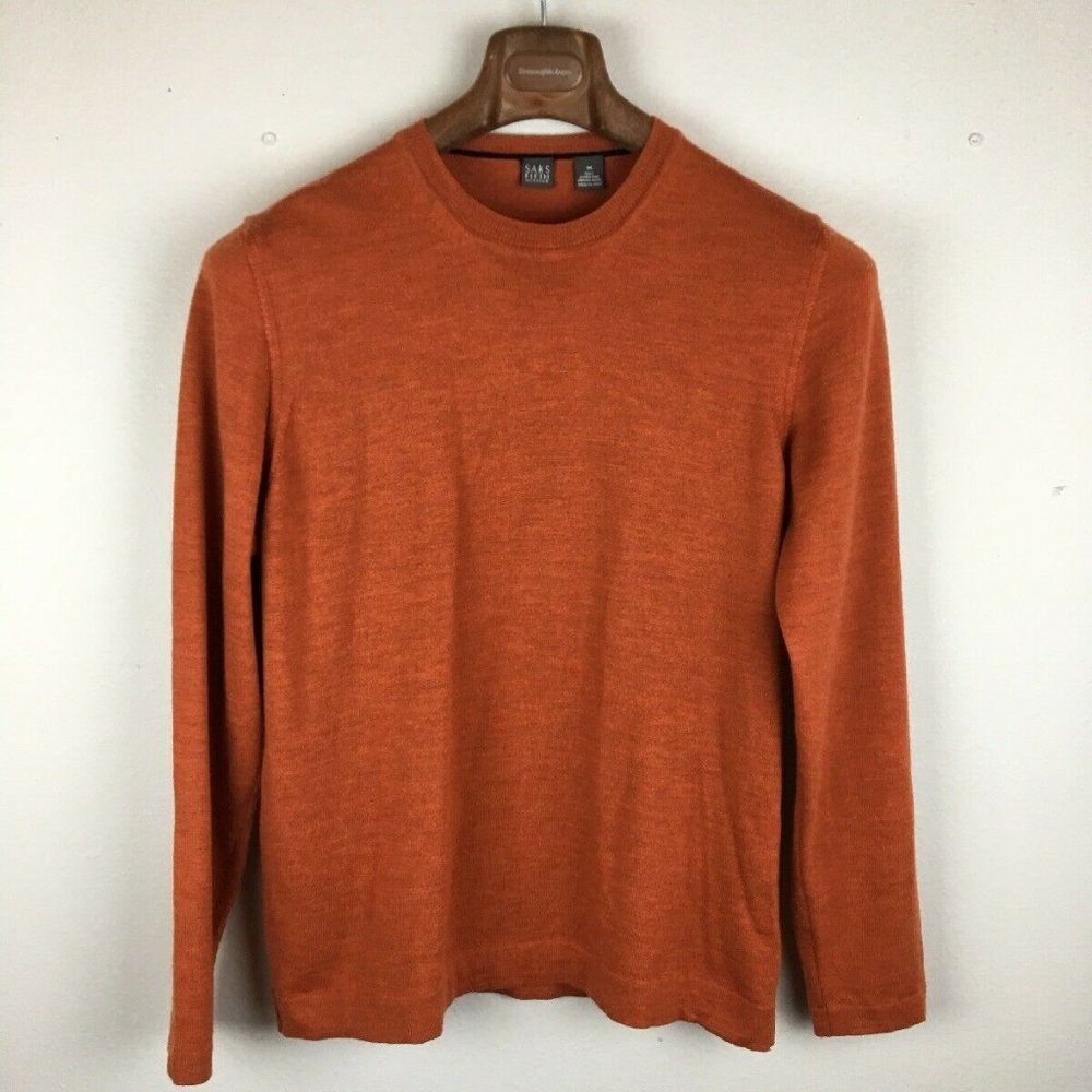 Saks Fifth Avenue Sweater M Orange Merino Wool